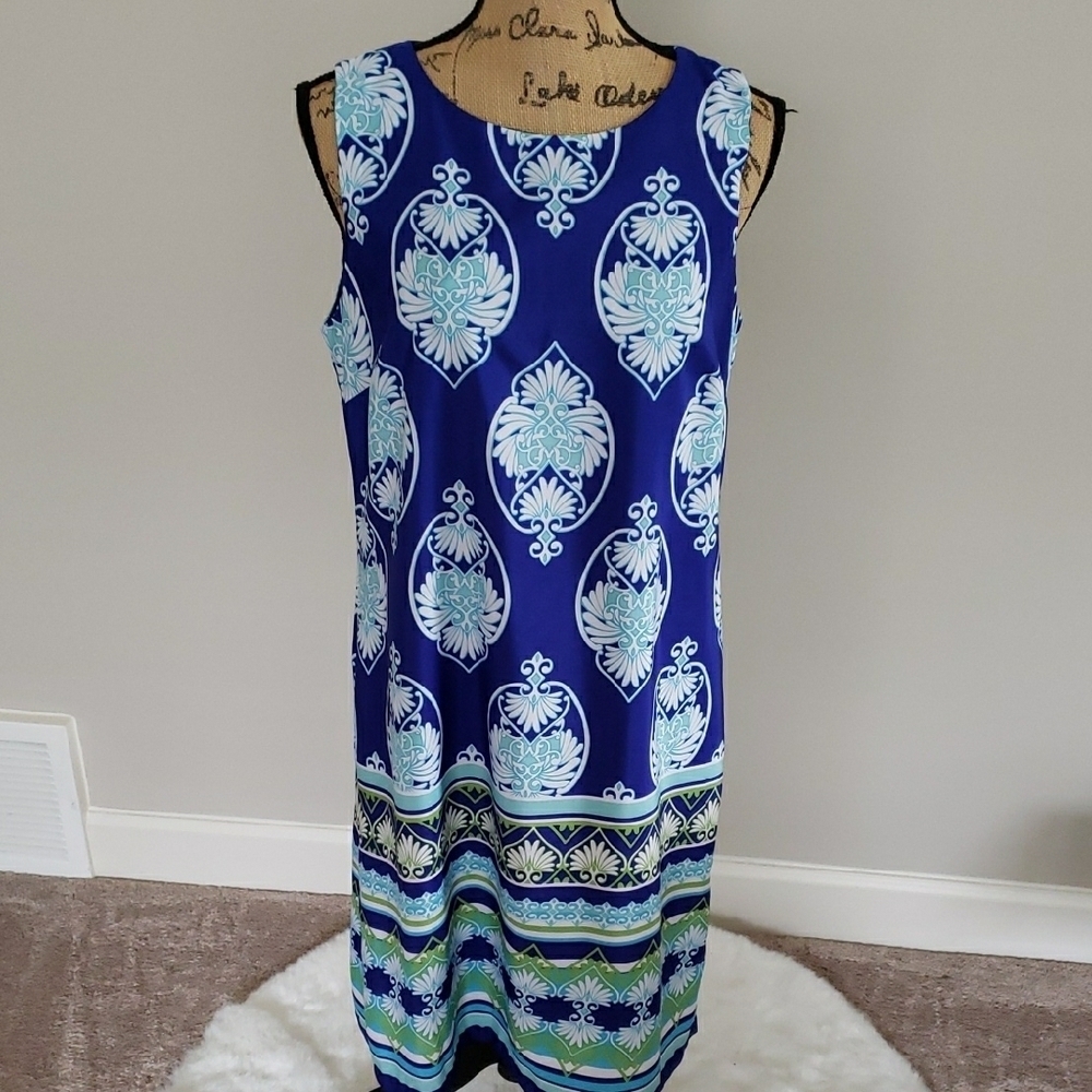Madison Leigh Blue Sheath Midi Dress Sleeveless Scoop Neck